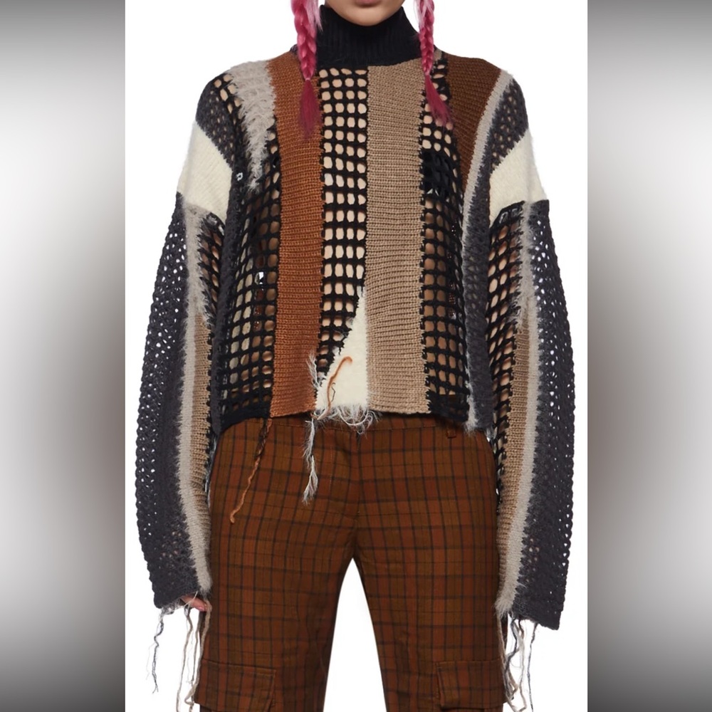 CRAFTED PATCHWORK KNIT SWEATER sz small